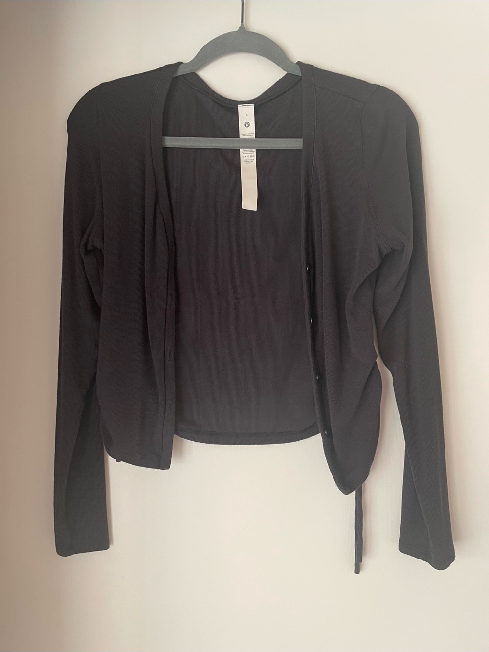 lululemon athletica black open-front long sleeve wrap top